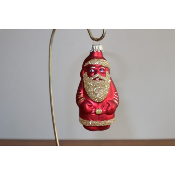 Lot 3x Krebs Blown Glass Ornament Germany Red Santa Christmas Glitter ~3.5" - Picture 2 of 10